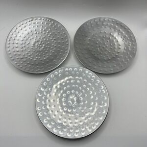 Hammered Metal Pillar Candle Plates Silver Tone Set of 3 Round Coasters
